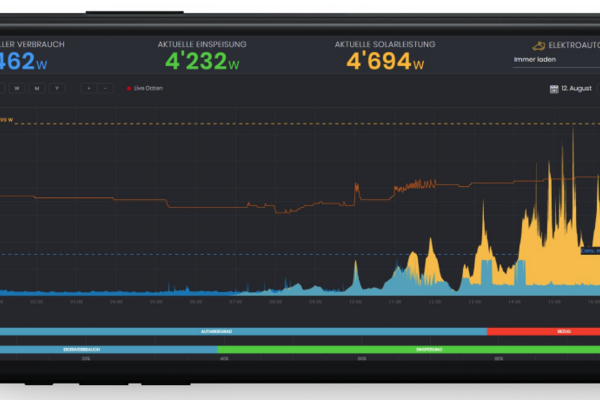 Das Solar Manager Dashboard zeigt übersichtlich den aktuellen Tag an und die generierte Leistung und den Verbrauch hat man sofort im Blick.